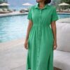 Black Button-Front Tiered Shirt Dress