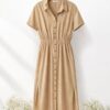 Black Button-Front Tiered Shirt Dress