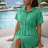 Black Button-Front Tiered Shirt Dress