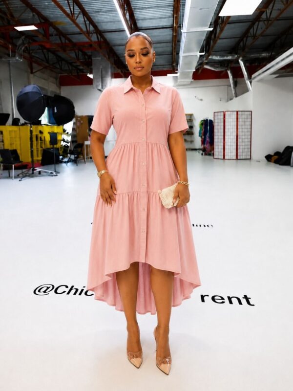 Elegant Color Block Shirt Dress