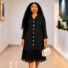 Elegant Color Block Shirt Dress