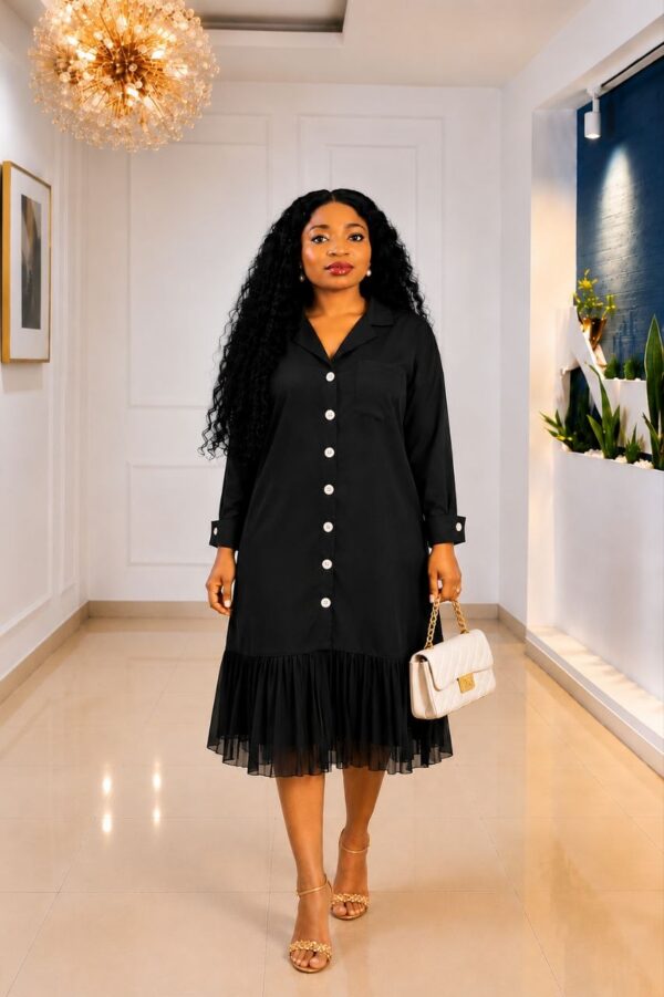 Elegant Color Block Shirt Dress