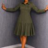 Elegant Color Block Shirt Dress