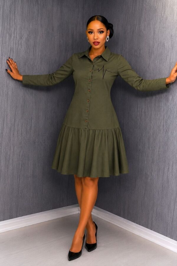 Elegant Color Block Shirt Dress
