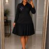 Elegant Color Block Shirt Dress