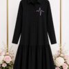 Elegant Color Block Shirt Dress