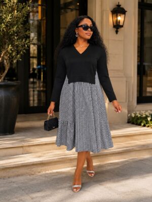 Black & White Gingham A-Line Dress - Wholesale