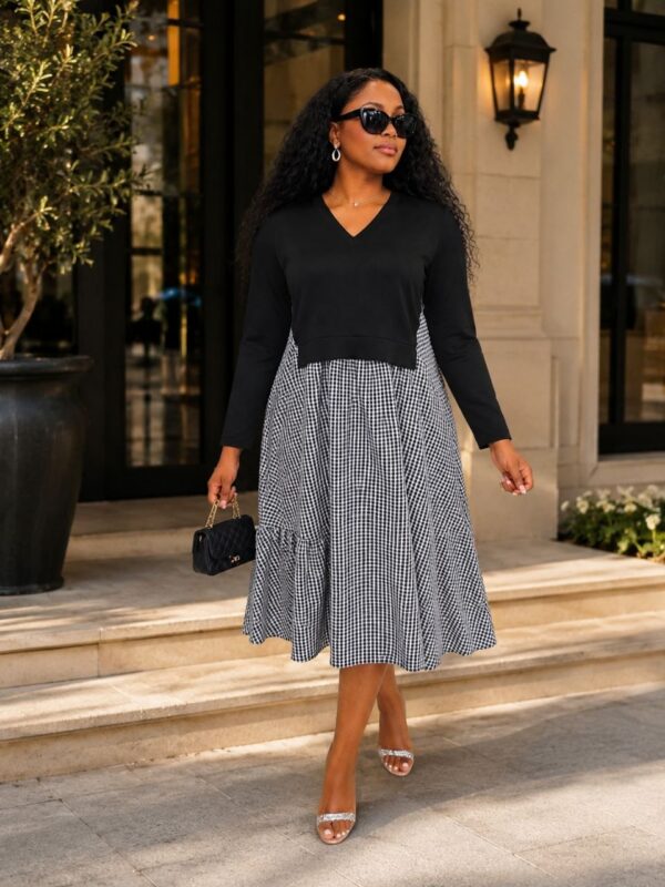 Elegant Color Block Shirt Dress
