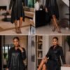 Elegant Color Block Shirt Dress