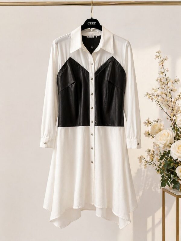 Elegant Color Block Shirt Dress