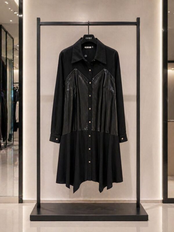 Elegant Color Block Shirt Dress