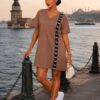 Elegant Color Block Shirt Dress