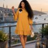 Elegant Color Block Shirt Dress