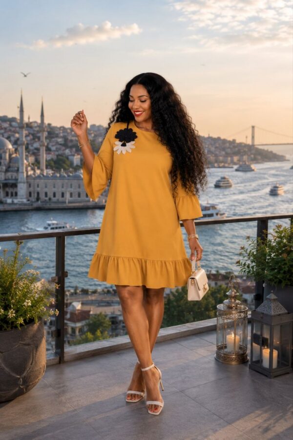 Elegant Color Block Shirt Dress