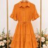 Elegant Color Block Shirt Dress