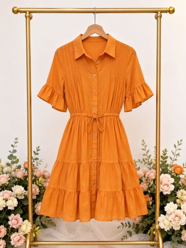 Elegant Color Block Shirt Dress