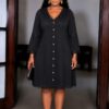 Elegant Color Block Shirt Dress