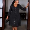 Elegant Color Block Shirt Dress