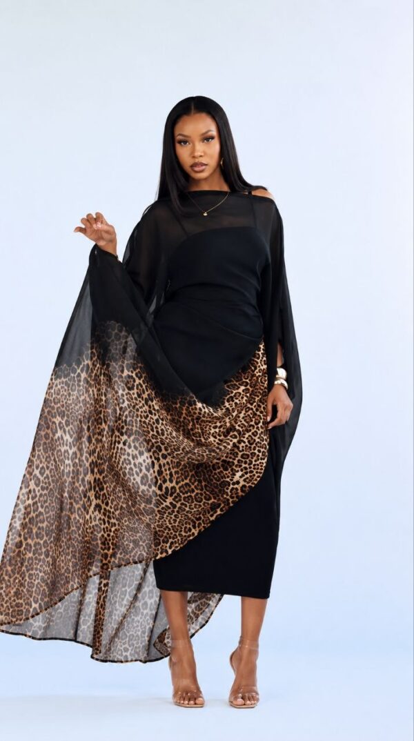 Black & Leopard Print Midi Dress - Premium Wholesale