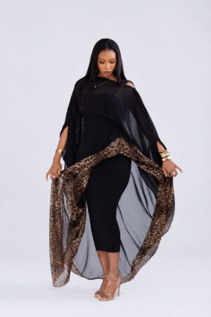 Black & Leopard Print Midi Dress - Premium Wholesale