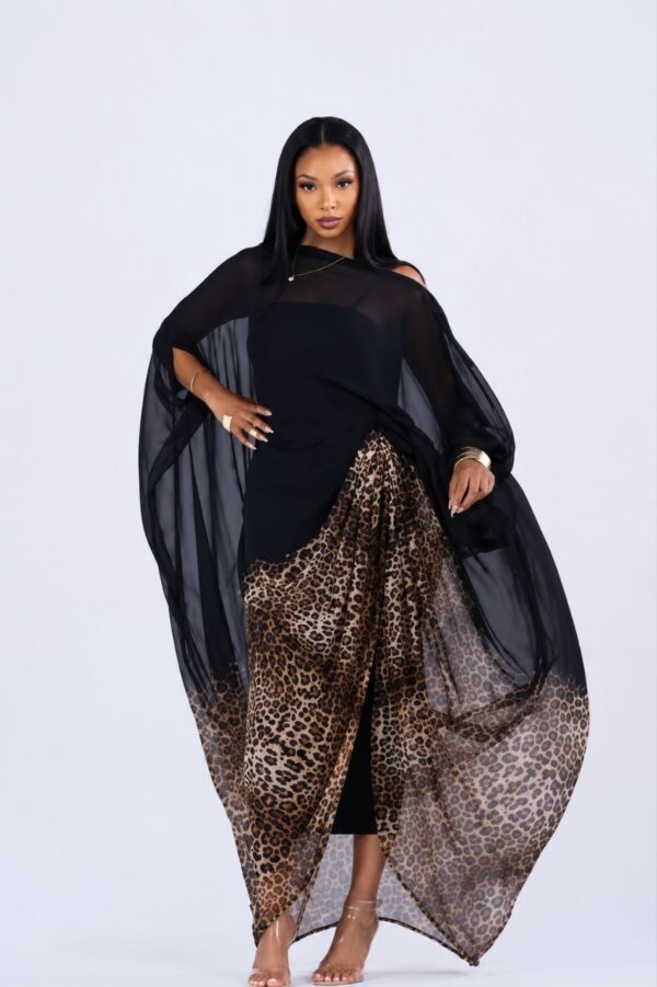 Black & Leopard Print Midi Dress - Premium Wholesale