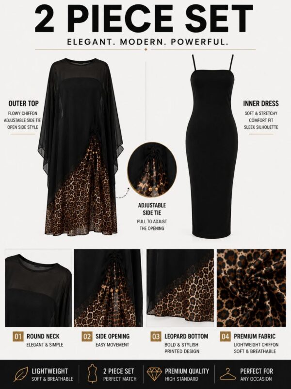 Black & Leopard Print Midi Dress - Premium Wholesale