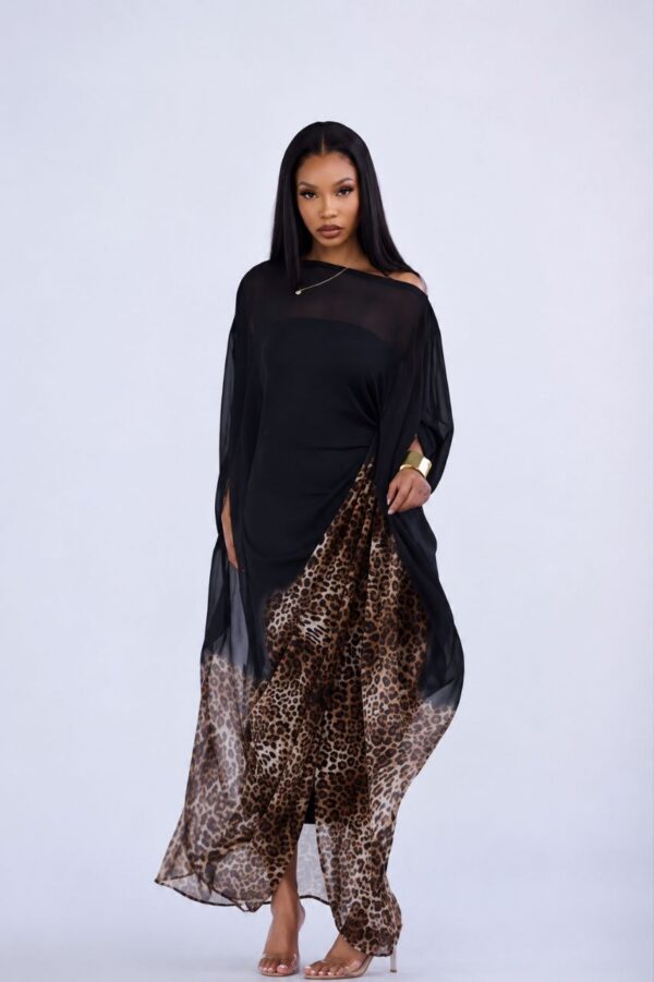 Black & Leopard Print Midi Dress - Premium Wholesale