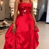 Red Sequin Ruffle Ball Gown Dress