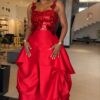 Red Sequin Ruffle Ball Gown Dress