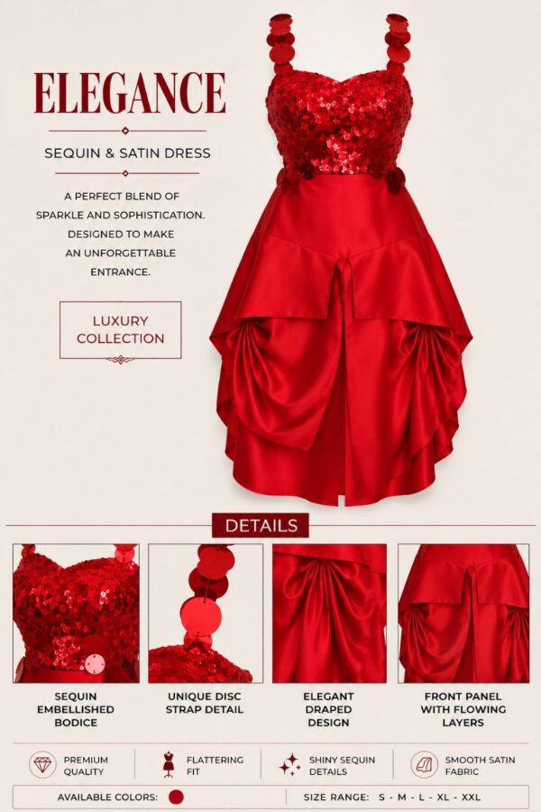 Red Sequin Ruffle Ball Gown Dress