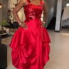 Red Sequin Ruffle Ball Gown Dress