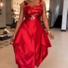 Red Sequin Ruffle Ball Gown Dress