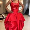 Red Sequin Ruffle Ball Gown Dress