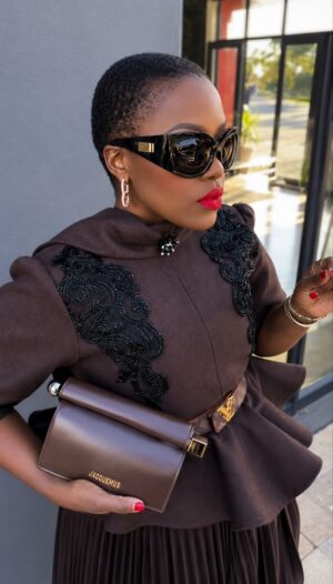 Premium Brown Beaded Blazer Dress - Wholesale