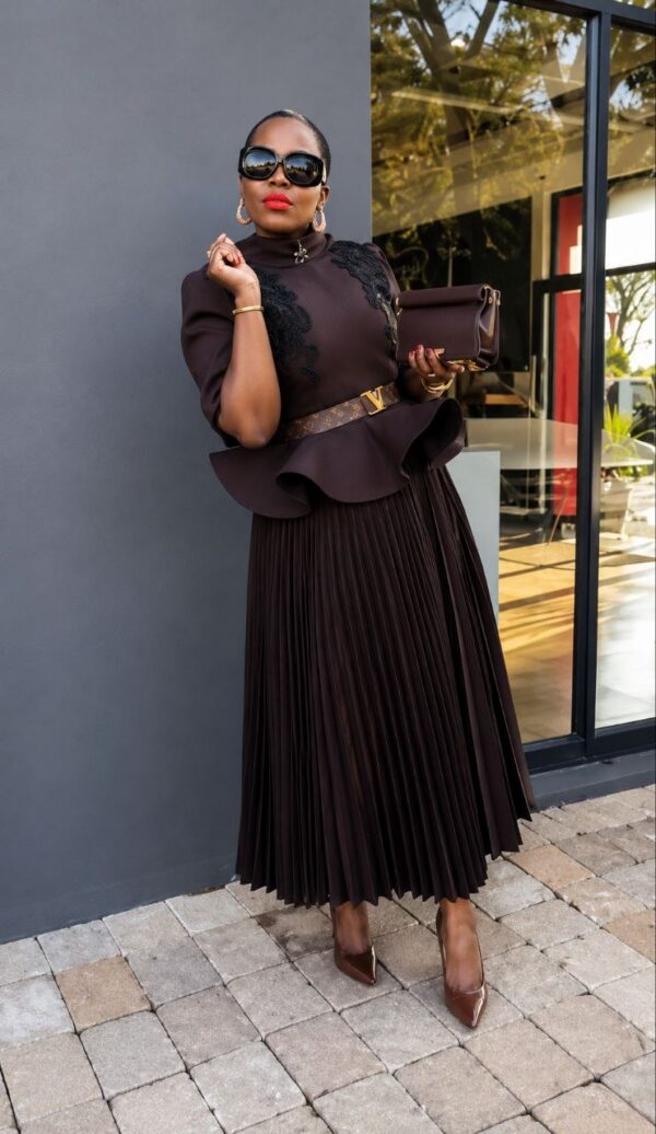 Premium Brown Beaded Blazer Dress - Wholesale