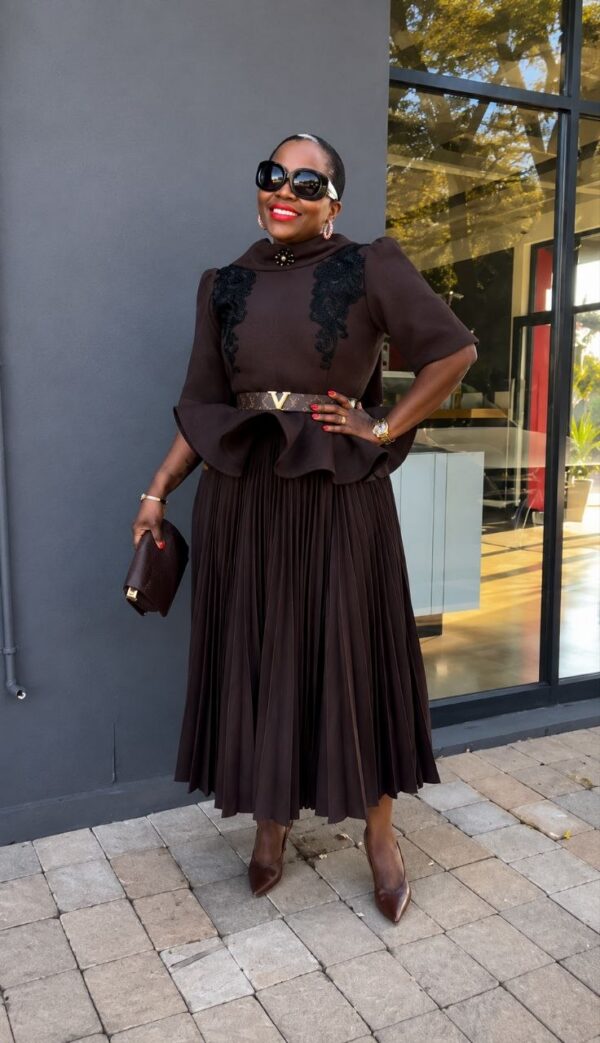 Premium Brown Beaded Blazer Dress - Wholesale