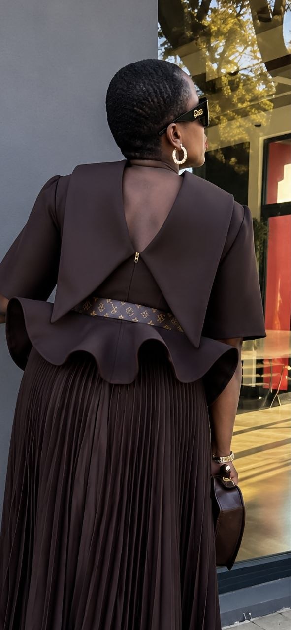 Premium Brown Beaded Blazer Dress - Wholesale