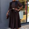 Premium Brown Beaded Blazer Dress - Wholesale