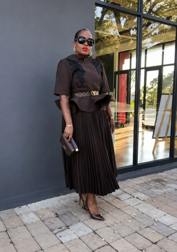 Premium Brown Beaded Blazer Dress - Wholesale