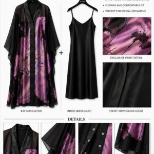 Black Rose Premium Kaftan Set - Two-Piece Satin Ensemble