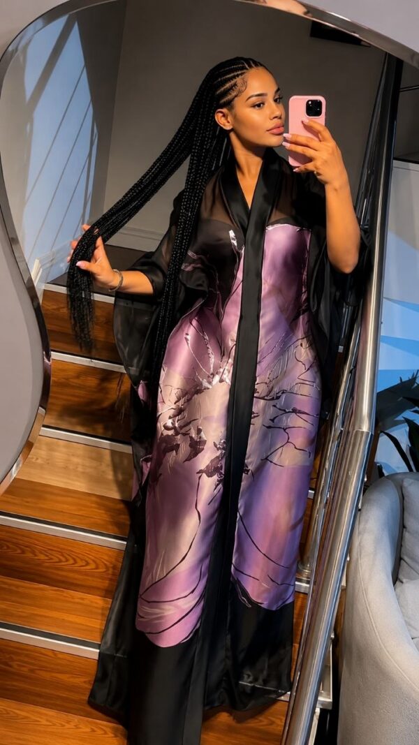 Black Rose Premium Kaftan Set - Two-Piece Satin Ensemble