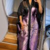 Black Rose Premium Kaftan Set - Two-Piece Satin Ensemble