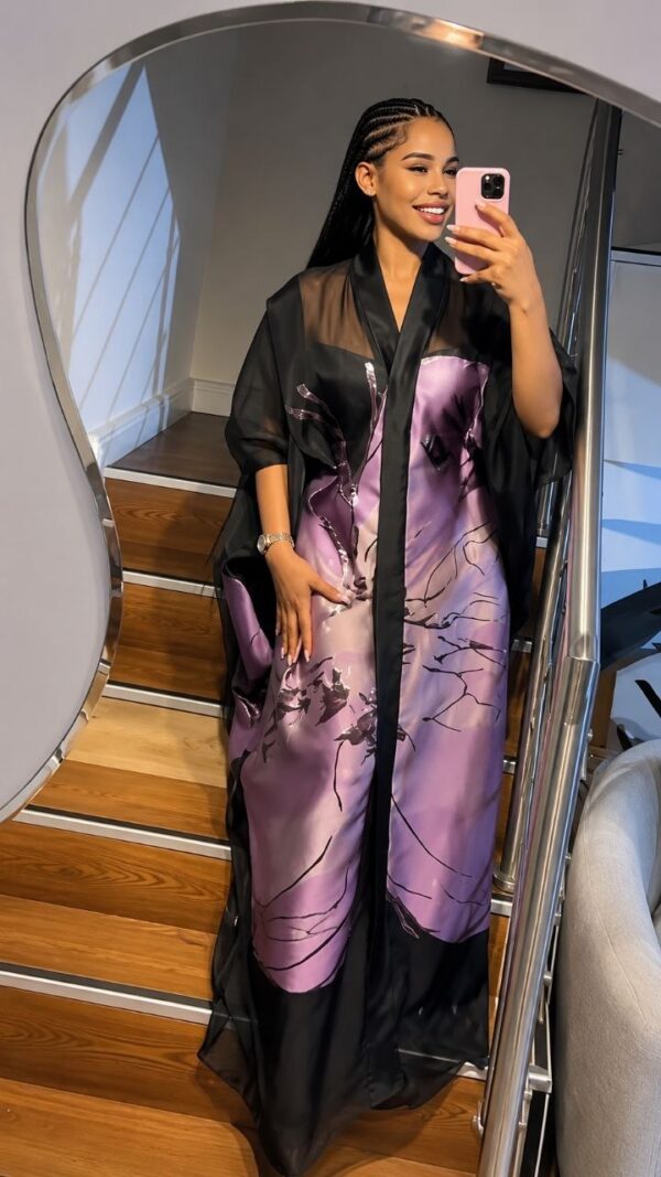 Black Rose Premium Kaftan Set - Two-Piece Satin Ensemble