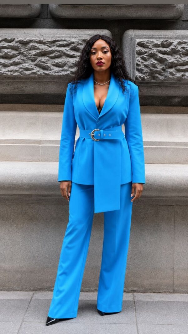 Premium Blue Three-Piece Blazer Set