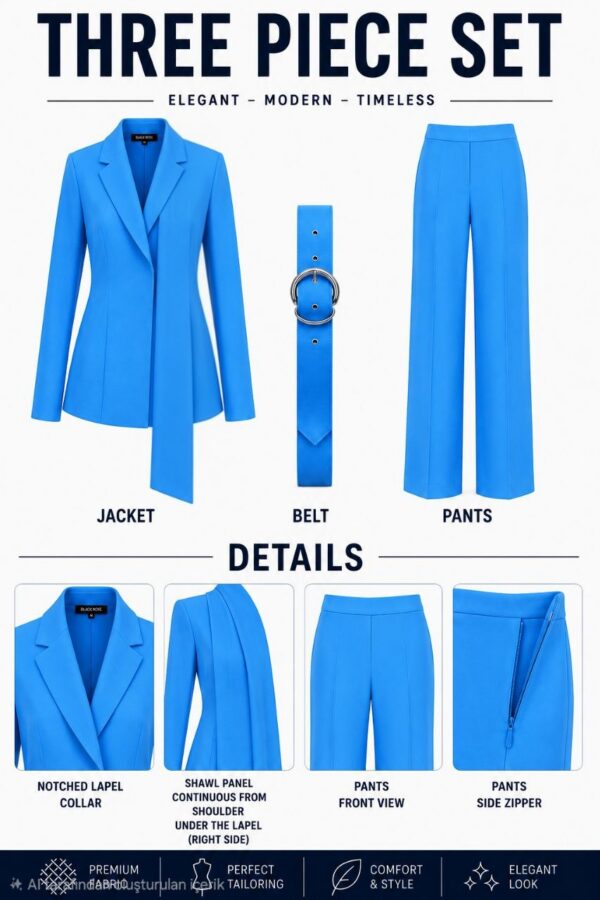 Premium Blue Three-Piece Blazer Set