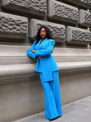 Premium Blue Three-Piece Blazer Set