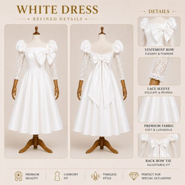 Premium White Puff Sleeve Dress - Wholesale Premium White Puff Sleeve Dress - Wholesale
