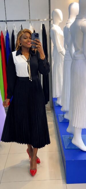 Premium Two-Piece Pleated Suit Set - Black & White