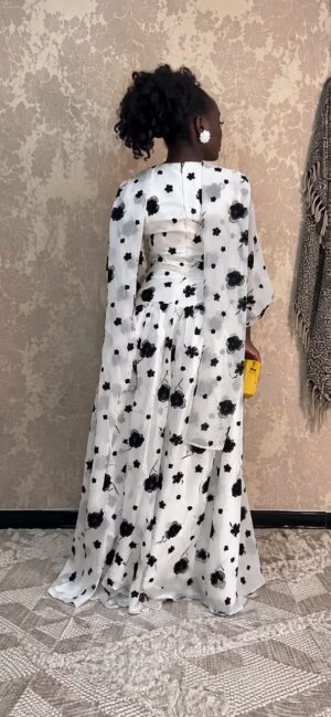 White Black Floral Two-Piece Dress Set