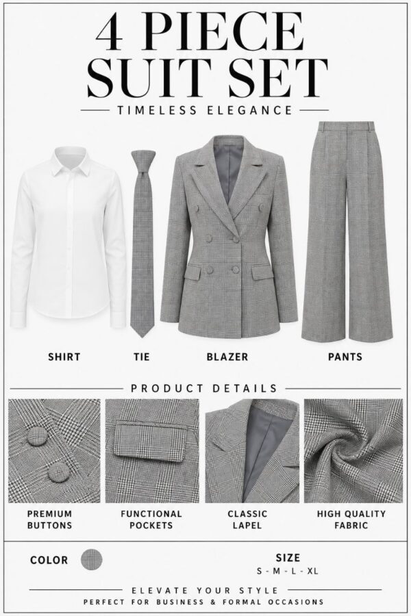Premium Gray Four-Piece Blazer Suit Set Premium Gray Four-Piece Blazer Suit Set
